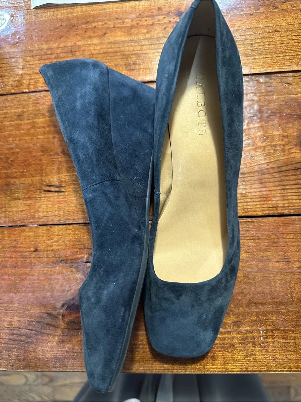 Talbots Navy Suede Women's Rounded Square-Toe Pumps